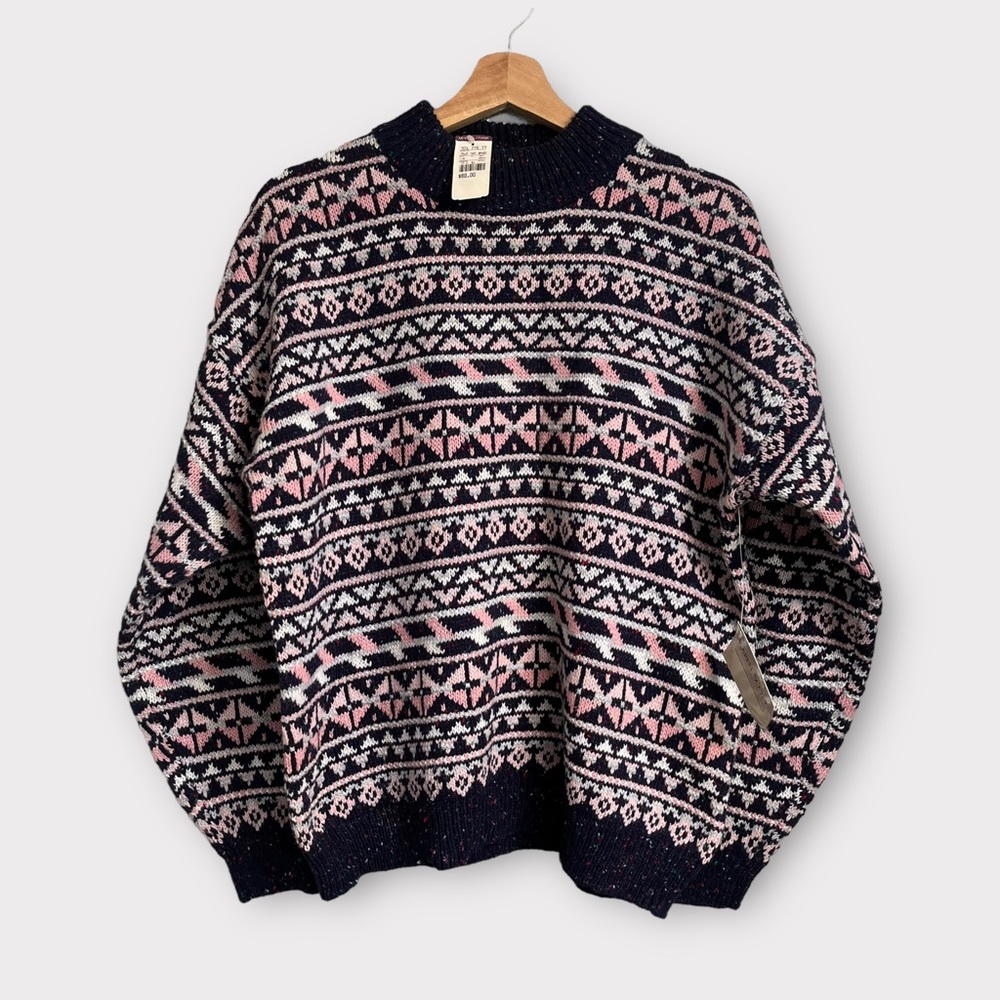 DEADSTOCK Vintage Wool Fair Isle Knit Sweater 90s Large
